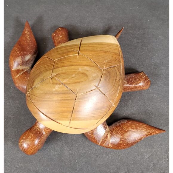 Hand-Carved Wooden Turtle Figurine 3.5″×3.5″ Rustic Wood Decor - Picture 4 of 5